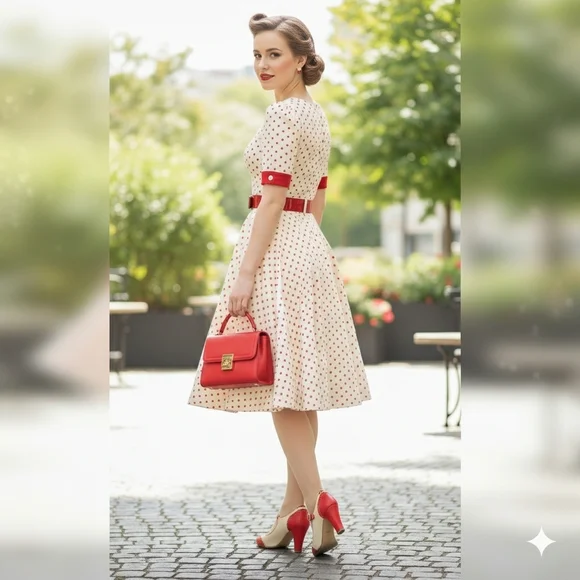 Kym By J Adams Classic Two-Tone Mary Jane High Heels in Red and Cream - Picture 3 of 15